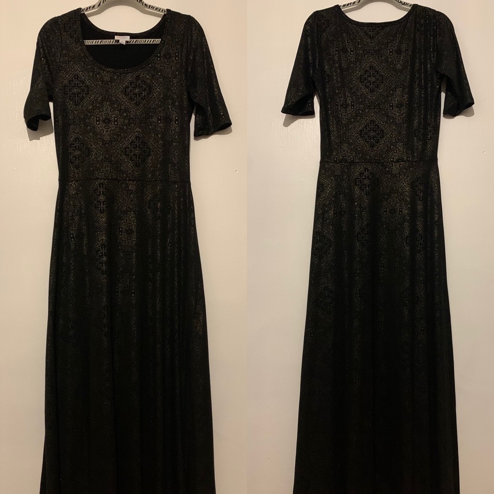 LuLaRoe Ana black and gold maxi dress